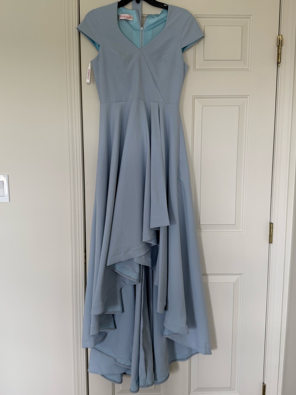 JJs House Dusty Blue Cap-Sleeve High-Low Gown